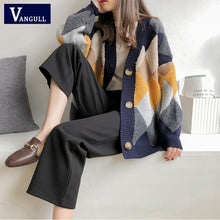 Load image into Gallery viewer, VANGULL Women Sweaters Autumn Winter 2019 fashionable Casual Plaid V-Neck Cardigans Single Breasted Puff Sleeve Loose Sweater