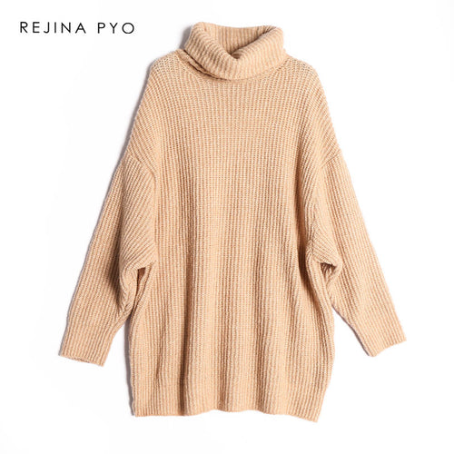 REJINAPYO 15 Color Women Fashion Solid Casual Knitted Sweater Female Turtleneck Oversized Pullover Ladies Elegant Loose Sweater