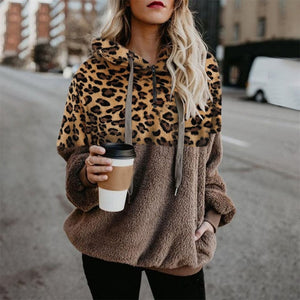 Leopard Teddy Sweater Hooded Oversized Sherpa Pullover New Plus Size 5XL Fluffy Feece Sweaters Female Leopard Warm Streetwear