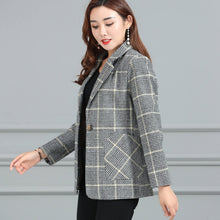 Load image into Gallery viewer, PEONFLY Vintage Office Lady Notched Collar Plaid Women Blazer Single Button Autumn Jacket 2019 Casual Pockets Female Suits Coat