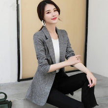 Load image into Gallery viewer, PEONFLY Vintage Office Lady Notched Collar Plaid Women Blazer Single Button Autumn Jacket 2019 Casual Pockets Female Suits Coat