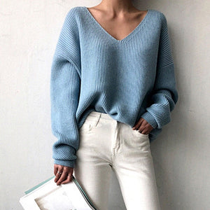 New Women's Sweater 2019 Autumn Winter Fashion Basic Knitted Sweaters Women Casual V-neck Pullovers Long Sleeve Jumpers N11