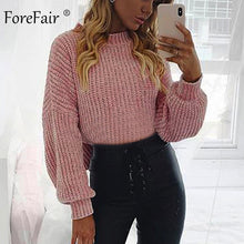 Load image into Gallery viewer, Forefair Casual Turtleneck Sweater Woman Winter Knitting Pullovers Lantern Sleeve Short Black White Knitted Solid Women Jacket