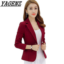 Load image into Gallery viewer, Grey Wine Red Navy Blue Ladies Business Suit 2020 Spring Autumn Slim Short Blazer Jacket Single Button Blazers Women Casual Tops