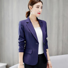 Load image into Gallery viewer, Grey Wine Red Navy Blue Ladies Business Suit 2020 Spring Autumn Slim Short Blazer Jacket Single Button Blazers Women Casual Tops