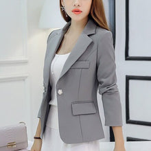 Load image into Gallery viewer, Grey Wine Red Navy Blue Ladies Business Suit 2020 Spring Autumn Slim Short Blazer Jacket Single Button Blazers Women Casual Tops