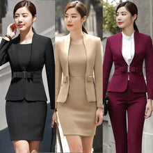 Load image into Gallery viewer, HOT Wine Black Apricot female elegant woman&#39;s office blazer dress jacket suit ladies office wear sets costumes business dresses