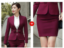 Load image into Gallery viewer, HOT Wine Black Apricot female elegant woman&#39;s office blazer dress jacket suit ladies office wear sets costumes business dresses