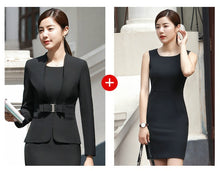 Load image into Gallery viewer, HOT Wine Black Apricot female elegant woman&#39;s office blazer dress jacket suit ladies office wear sets costumes business dresses