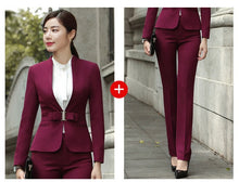 Load image into Gallery viewer, HOT Wine Black Apricot female elegant woman&#39;s office blazer dress jacket suit ladies office wear sets costumes business dresses