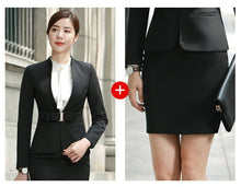 Load image into Gallery viewer, HOT Wine Black Apricot female elegant woman&#39;s office blazer dress jacket suit ladies office wear sets costumes business dresses