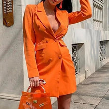 Load image into Gallery viewer, Women Chic Black Orange Blazer Jacket Pockets Double Breasted Blazers Jackets Female 2020 Spring Office Lady Wear Coat Feminino