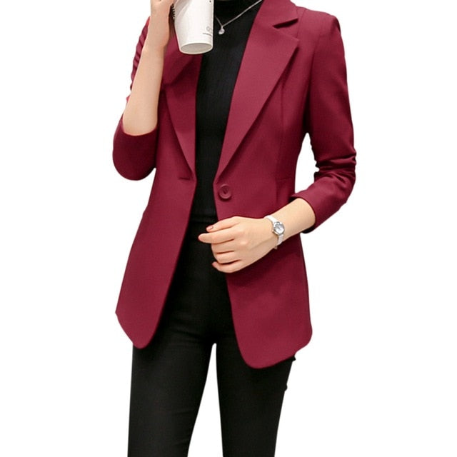 Autumn Wine Red Black Women Blazers And Jackets   Single Button Blazer Femenino Ladies Blazer Female