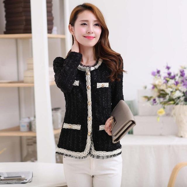 New blazer women paillette formal blaser jacket for woman work wear plus size lady coat suits top tunic white,black S~XXL