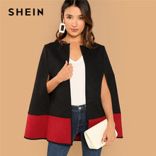 Load image into Gallery viewer, SHEIN Weekend Casual Black Round Neck Two Tone Open Front Cloak Sleeve Cape Coat 2018 Streetwear Modern Lady Outerwear Coat New