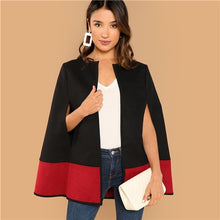 Load image into Gallery viewer, SHEIN Weekend Casual Black Round Neck Two Tone Open Front Cloak Sleeve Cape Coat 2018 Streetwear Modern Lady Outerwear Coat New