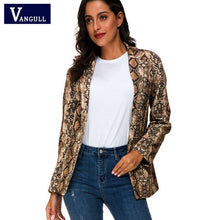 Load image into Gallery viewer, Vangull Women England Style Snake Print Blazer 2019 New Spring Pockets Notched Collar Long Sleeve Coat Female Outerwear