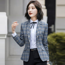 Load image into Gallery viewer, PEONFLY Classic Plaid Single Button Women Jacket Blazer Casual Notched Collar Slim Female Suits Coat Fashion Blazer Femme