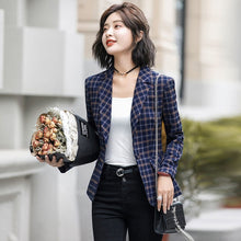 Load image into Gallery viewer, PEONFLY Classic Plaid Single Button Women Jacket Blazer Casual Notched Collar Slim Female Suits Coat Fashion Blazer Femme