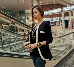 Spring/summer Blazer Women OL Ladies Blazer Slim Women Suit Jacket Black White Trim Formal Jackets Plus Size Blazers And Jackets